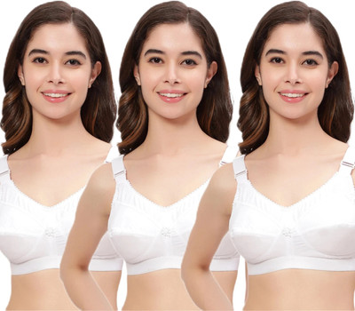 Shadydarks Cotton Non-Padded Wire Free Full-Coverage Bra, Pack of 3 Women Full Coverage Non Padded Bra(White)