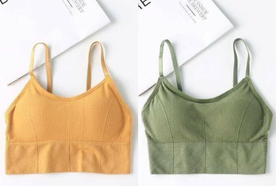 S Creation Women's Multicolor Lightly Padded Sports Bra | Cotton Blend Comfort Fit. Women Cami Bra Lightly Padded Bra(Green, Orange)
