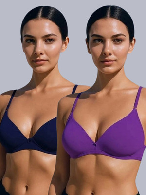 Eden EDEN302NAVYBLUEPURPLE Women T-Shirt Non Padded Bra(Blue, Purple)