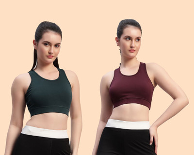 Chicaria Women Racerback Sports Bra Non Padded & Wirefree Women Sports Non Padded Bra(Green, Maroon)