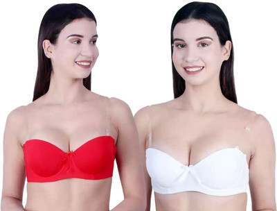 HouseOfCommon Women Balconette Lightly Padded Bra(Red, White)