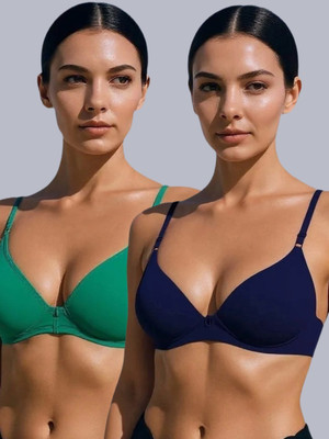 Eden EDEN302GREENNAVYBLUE Women T-Shirt Non Padded Bra(Green, Blue)