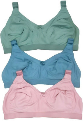Yurick Pack Of 3 Bra Women Full Coverage Non Padded Bra(Blue, Green, Pink)