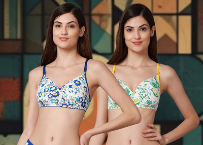 Cup's-In C_Riopd Bra Women Minimizer Lightly Padded Bra(Blue, Yellow)
