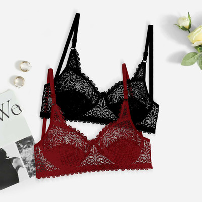 Jhanjari Net Lace Trending Bra Women Full Coverage Non Padded Bra(Black)