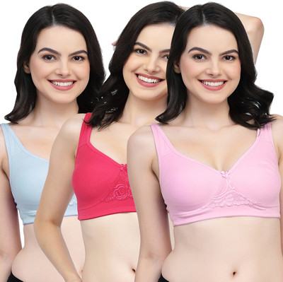 COLLEGE GIRL CG1214 Double Layered Women T-Shirt Non Padded Bra(Pink, Pink, Light Blue)