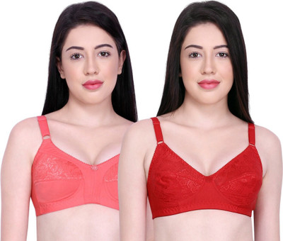 INKURV Women Full Coverage Non Padded Bra(Red, Pink)