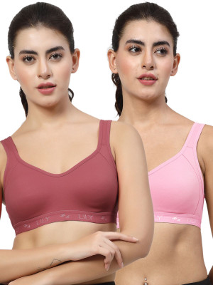 LILY Strops555 Women Sports Non Padded Bra(Maroon, Pink)
