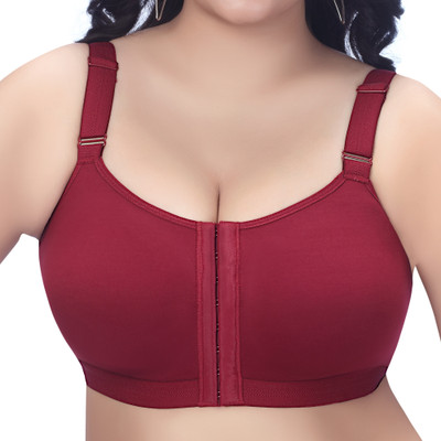 Trylo FRONT OPEN-BURGANDY-42-D-CUP Women Everyday Non Padded Bra(Maroon)