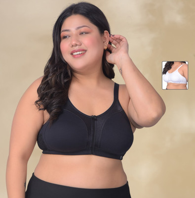 Dollar Missy Pack of 2 Rich Cotton Firm Support Plu Size Women Everyday Non Padded Bra(Black, White)