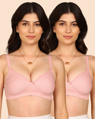 KOMLI Komli Bonded Breathable Cotton Full Coverage Padded Bra Women T-Shirt Lightly Padded Bra(Pink)