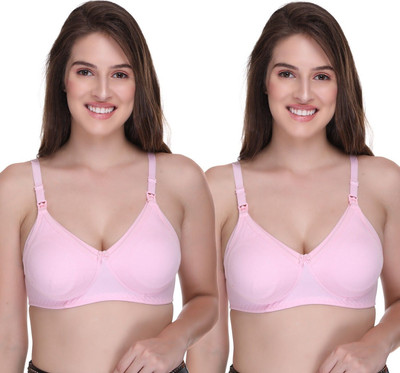 SONA by Sona Breast Feeding Maternity for Milk Feeding Elastic Straps for Nursing Women Maternity/Nursing Non Padded Bra(Pink, Pink)