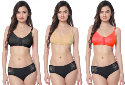 Shree Brahmani Corporation Women's Super PC Cotton Lycra Free Size Non Padded Front Hook Bra Women Everyday Non Padded Bra(Black, Gold, Red)