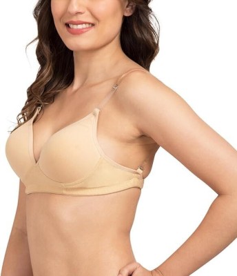 Great Shine Backless Cotton Bra Women Adjustable Transparent Starp Band Women T-Shirt Heavily Padded Bra(Beige)