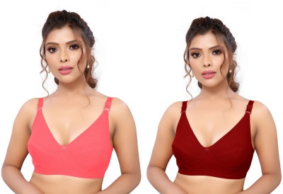 Ved Enterprise Women's Full Comfortable Cotton Blend Chami Bra In Pink & Maroon And 36A Size Women Everyday Heavily Padded Bra(Pink, Maroon)