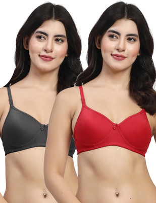 LILY mfruomalg Women T-Shirt Lightly Padded Bra(Maroon, Black)
