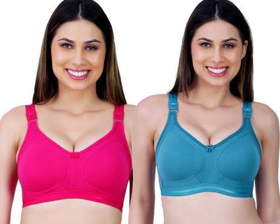 GelxmoNet Women T-Shirt Lightly Padded Bra (Multicolor) Women Full Coverage Non Padded Bra(Blue, Pink)