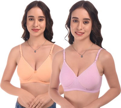 ELINA Women T-Shirt Lightly Padded Bra(Orange, Purple)