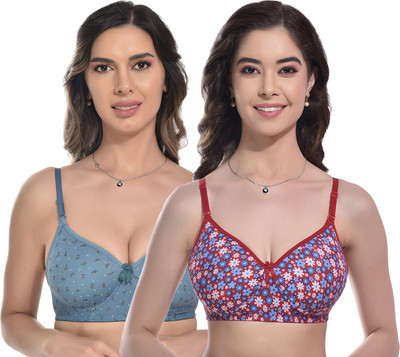 StyFun Women Full Coverage Lightly Padded Bra(Light Blue, Red)