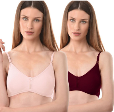 Vanila B Cup Size Comfortable and Supportive Casual Bra (Size 36, Pack of 2) Women Everyday Non Padded Bra(Pink, Maroon)