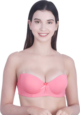 Pink PixiesCreation Transparent Strap Backless Pushup Bra Women Push-up Lightly Padded Bra(Orange)