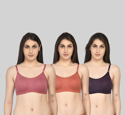 ASHMIRAS Pack of 3 Women Sports Non Padded Bra(Orange, Pink, Purple)