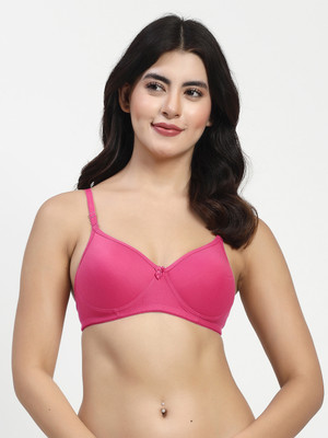 LILY mfruomalg Women T-Shirt Lightly Padded Bra(Pink)