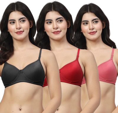 LILY maofcigam Women T-Shirt Heavily Padded Bra(Black, Maroon, Maroon)