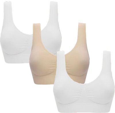 BRAASHEE PACK Of 3 Women's Girls cotton Blend coverage non padded sports bra Girls Sports Non Padded Bra(White, Beige)