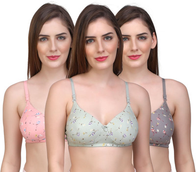 PESHE Peshe Printed Bra for Women Women T-Shirt Lightly Padded Bra(Light Green, Pink, Grey)