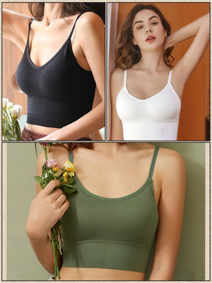 zoxen Women Cami Bra Lightly Padded Bra(Black, White, Green)