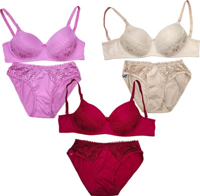 NASIRA PREMIUM LINGERIE SET Women T-Shirt Non Padded Bra(Multicolor)