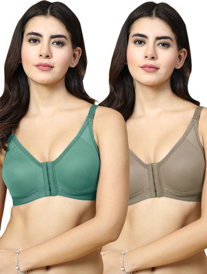 Docare DCFO280 Front Open Women T-Shirt Non Padded Bra(Green, Brown)