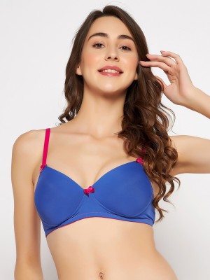 Clovia Padded Non-Wired Full Cup T-shirt Bra in Royal Blue Women Everyday Lightly Padded Bra(Blue)