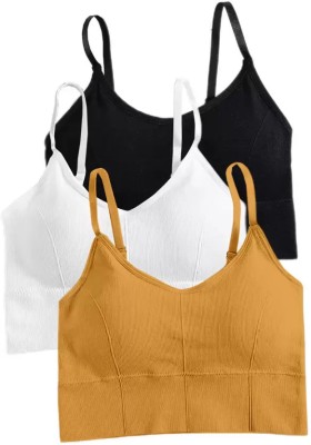 SAWKU Women Cami Bra Lightly Padded Bra(Black, White, Yellow)