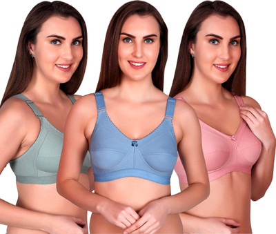 CURVZEX ZAMBIA Women Everyday Non Padded Bra(Pink, Dark Green, Dark Blue)