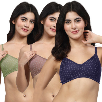 LILY itidaMino Women T-Shirt Non Padded Bra(Dark Blue, Brown, Green)