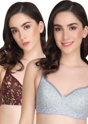 Liigne Printed Padded Bra (Pack Of 2) Women Full Coverage Lightly Padded Bra(Maroon, Grey)
