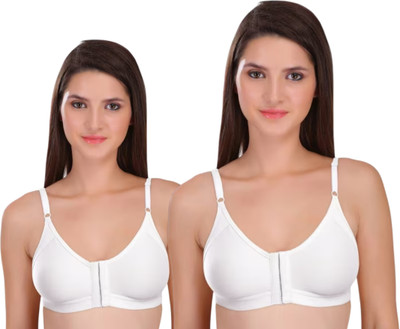 PINKLIT Pack of 2 Front Hook Women Full Coverage Non Padded Bra(White)