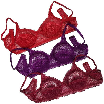 a k trader Women's Net Non Padded Wire Free Full Coverage Bra Women Everyday Non Padded Bra(Red, Purple, Maroon)
