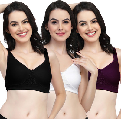 COLLEGE GIRL CG1214Mino Women Minimizer Non Padded Bra(Black, White, Purple)