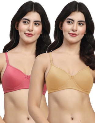 LILY mfruomalg Women T-Shirt Lightly Padded Bra(Brown, Maroon)