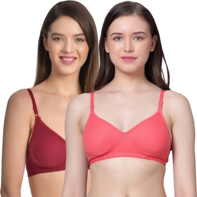 Aimly Women's Cotton Seamless Non-Padded Moderate Coverage Regular Bra Combo Pack of 2 Women T-Shirt Non Padded Bra(Maroon)