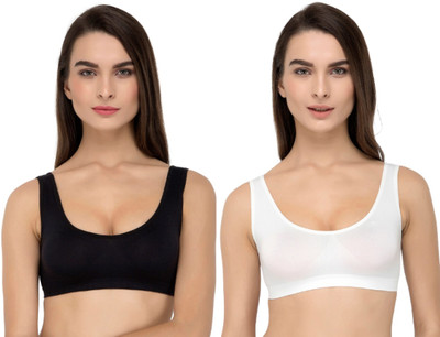 Guru Krupa Traders Women's Cotton Lycra Non Padded Pull On Spport Bra For Everyday Wear Women Sports Non Padded Bra(Black, White)