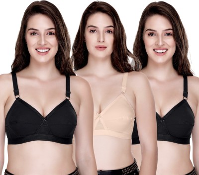 SONA Cross Fit Full Support Cotton Bra- Non Padded, Wireless, Full Coverage Bra Women Minimizer Non Padded Bra(Black, Beige, Black)