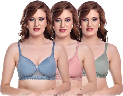 SHOPDAY English Chandni Women Full Coverage Lightly Padded Bra(Pink, Green, Blue)