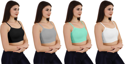 Guru Krupa Traders Women's Cotton Lycra Free Size Non Padded Pull On Sport Bra Women Sports Non Padded Bra(Black, Grey, Light Green, White)