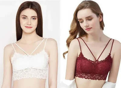 Kamini Women Bralette Lightly Padded Bra(Maroon, White)