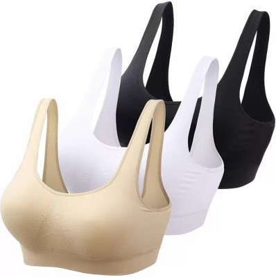 banreet beauty Pack of 3 Women Sports Non Padded Bra Women Sports Non Padded Bra(Black, Beige, White)