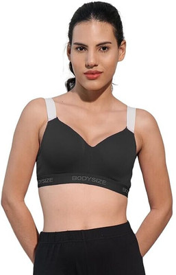 BODYSIZE Women Sports Lightly Padded Bra(Black)